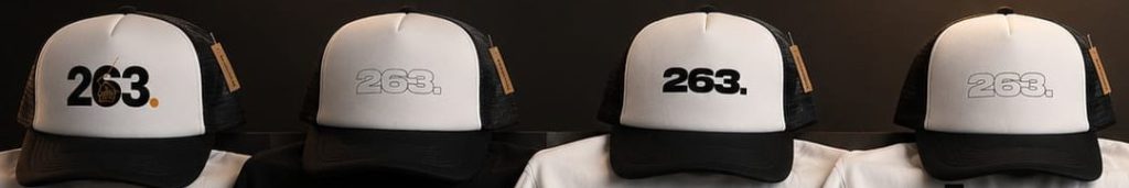 Four 263 trucker caps in white and black
